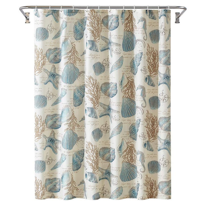 YOSTEV Starfish and Seashells Ivory Bathroom Fabric Shower Curtain with Hooks,Unique 3D Printing,Decorative Bathroom Accessories,Water Proof,Reinforced Metal Grommets 72x72 Inches - Image 1